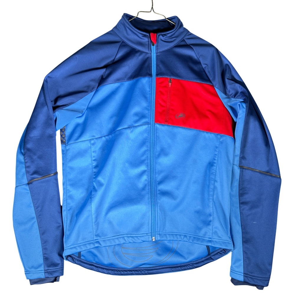 Performance Cycling Jacket Mens XL Blue Red Colorblock Fleece Lined Full Zip